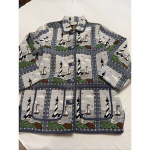 Blair Lighthouse Tapestry Anchor Button Jacket Size Large